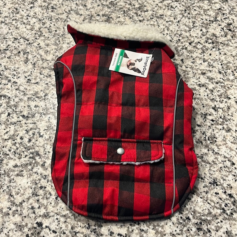 Simply Dog Red Plaid Dog Jacket with Fleece Lined Collar